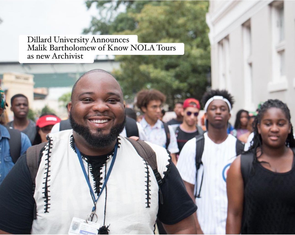 Dillard announces Malik Bartholomew'04 owner of Know NOLA Tours as new Archives &amp; Special Collections Assistant

Full Story:  dillard.edu/communications…

#myDU #fairdillard #knownola #knownolatours #knowDillard #neworleanshistory #blackhistory ##blackhistorians #blackarchivist