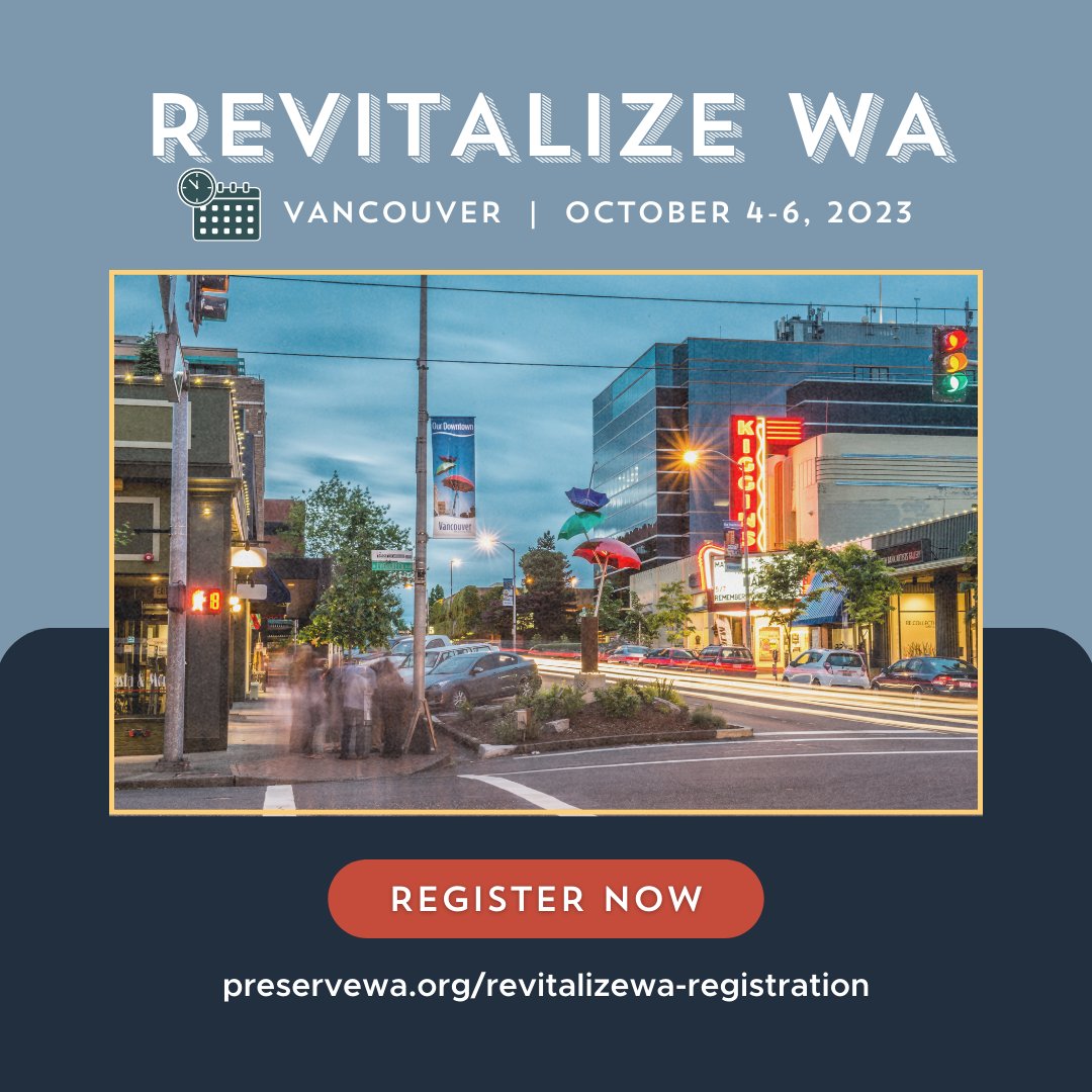 #Conference registration for RevitalizeWA in Vancouver on October 4-6 is now open! Early bird registration is $200, saving you $50 until August 16. Make sure to add your field sessions and a ticket to our Excellence on Main celebration to your order: preservewa.org/revitalizewa-r…