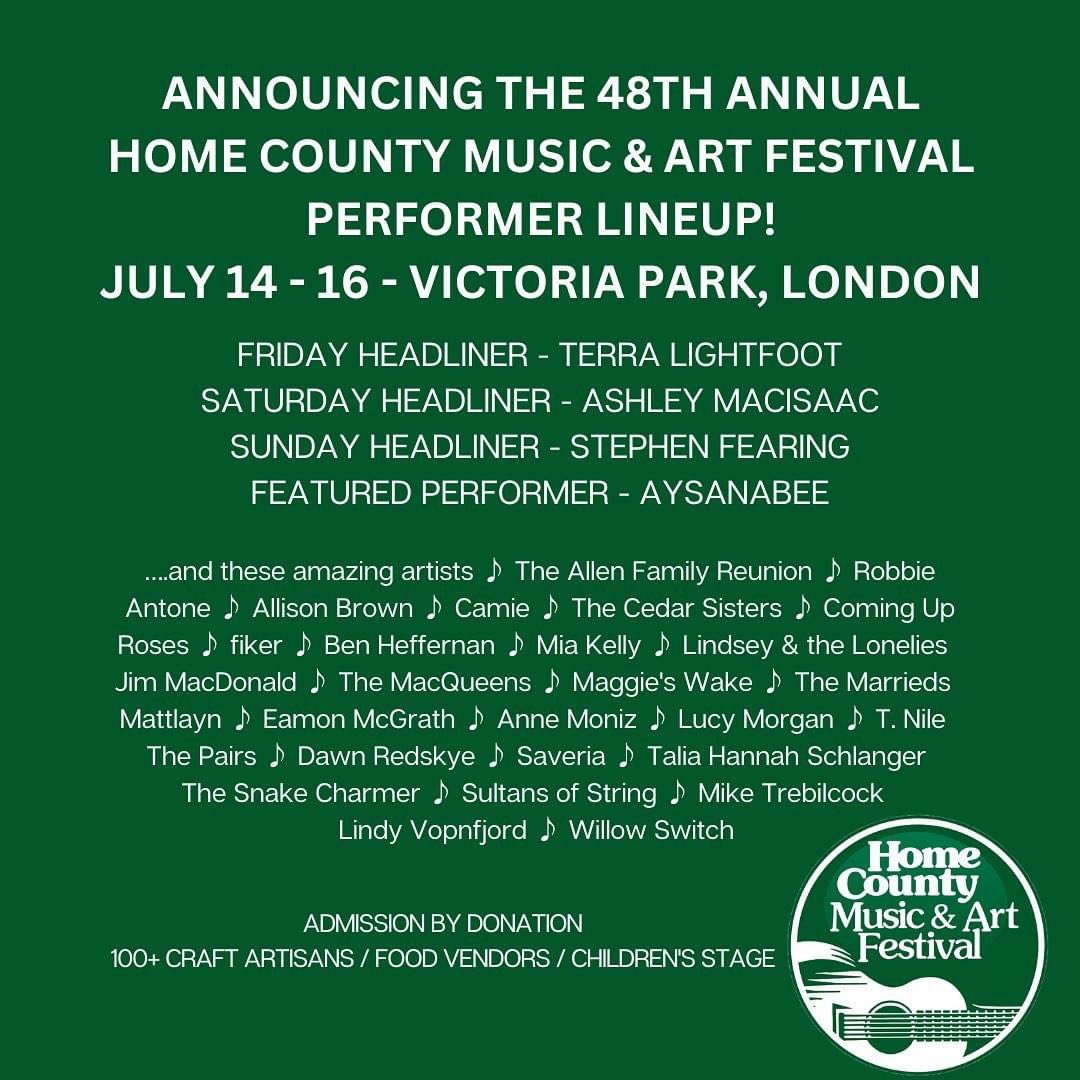 Catch us at <a href="/HomeCountyFest/">Home County</a> this summer along with these incredible artists!