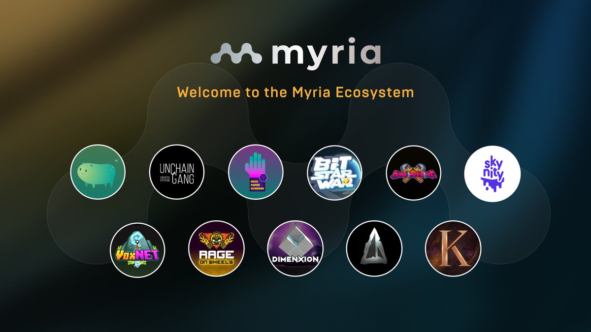 Myria's tweet photo. Weโre always looking for exciting new blockchain gaming projects to join the @Myria fold.
Here are a few who have taken the opportunity to partner with Myria and benefit from 0 transaction fees, impressive scalability, and high security. #PoweredbyMyria ๐ฅ https://t.co/Kj7PFpVUqP