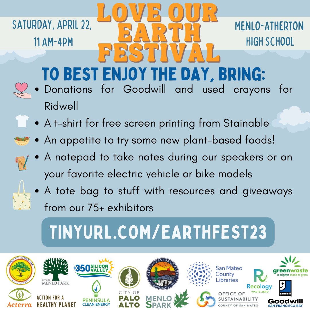 TownofAtherton's tweet photo. πThe Love Our Earth Fest is this Saturday, 4/22!!! Here's a festival checklist, so you can participate in all the activities! For more info and to register, visit: https://t.co/oJ6GwPxT4n https://t.co/inwUWRBQBj