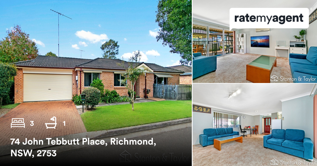 🛌 3 🛀 1
📍 74 John Tebbutt Place, Richmond, NSW, 2753

Our agent’s latest listing on #RateMyAgent

rma.reviews/h5pRkiFUHbqs

...
#ratemyagent #realestate #Stanton_and_Taylor_Real_Estate
