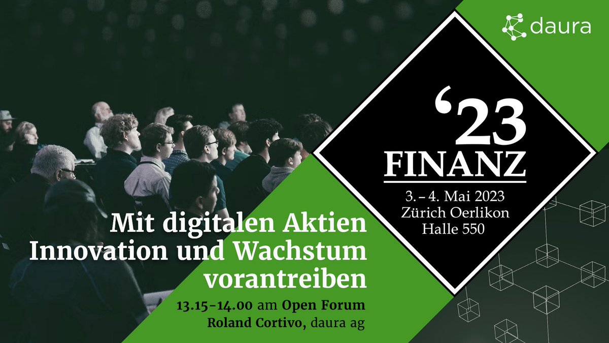 daura_ag's tweet photo. Erfahre von unserem CMO Roland Cortivo auf der @finanzmesse Zürich, wie digitale Aktien Innovation und Wachstum fördern. 🔗📈
Kostenlose Tickets für professionelle Anleger unter marketing@daura.ch   
Mehr Informationen gibt es hier: https://t.co/ixdqrIUlNo https://t.co/VDxpKXLmnv