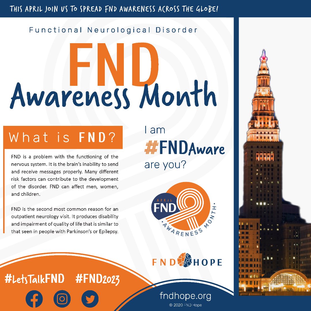 TowerLightsCLE's tweet image. BLUE AND ORANGE | For Functional Neurological Disorder (FND) as April is #FNDAwareness Month!

FND is a problem with the functioning of the nervous system which does not send and receive signals to or from the body correctly. 

#FNDaware | #FND2023 | #LetsTalkFND | @FNDHope