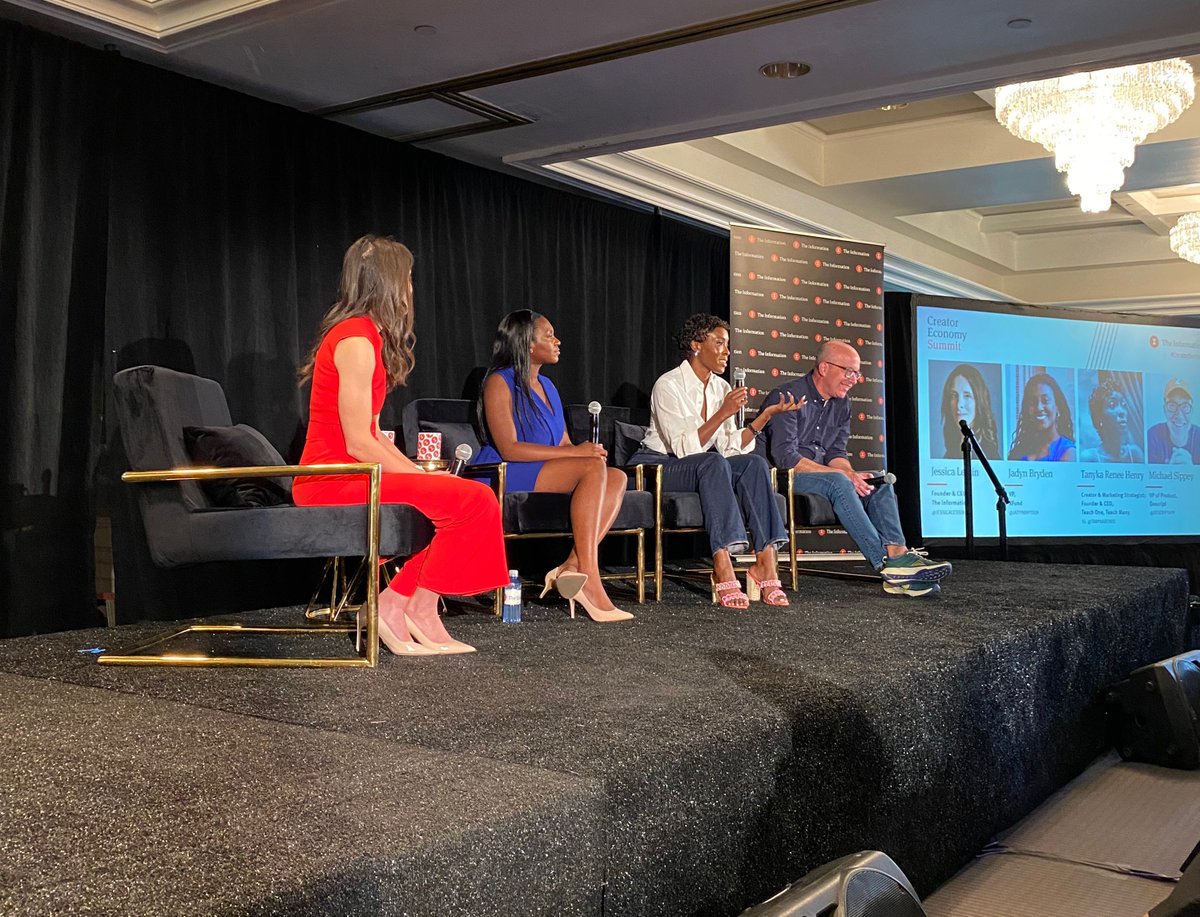 theinformation's tweet photo. Creator @jockintanyka uses Jasper AI to write pitch emails, and while she hasn't put any personal info in yet, she knows people who has. "Jasper is learning you, learning all about you. So it’s very very scary." #CreatorSummit https://t.co/xkWB14zDPs