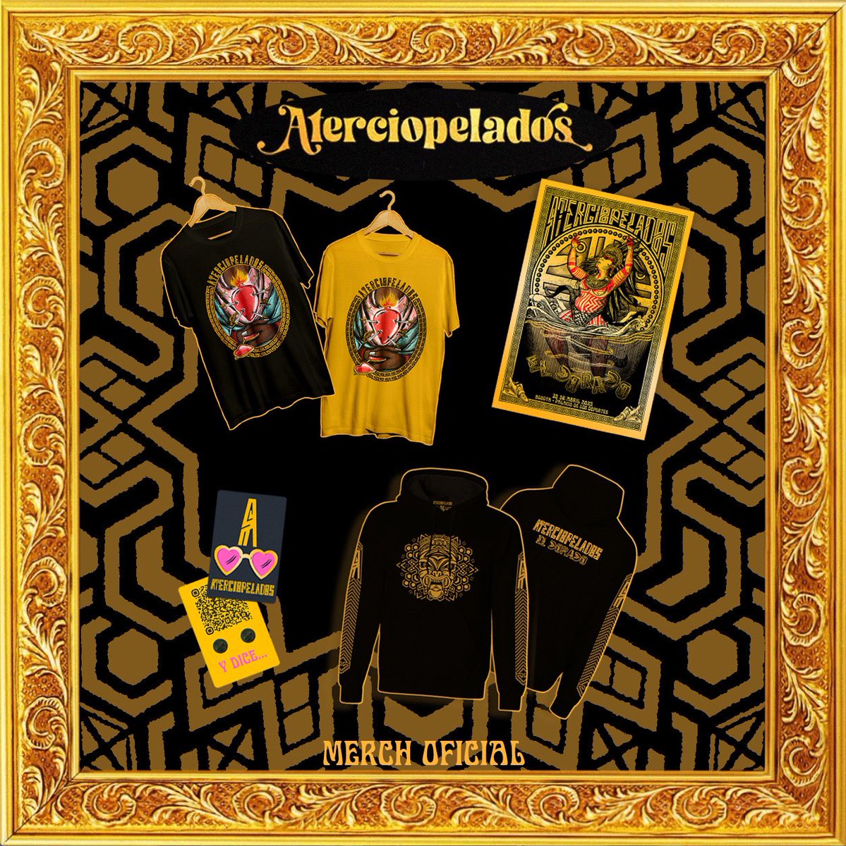 aterciopelados's tweet photo. Muy emocionados ❤️‍🔥 de presentarles el nuevo merch oficial de #ElDorado, realizado por @tavogaravato ⚡️ el cual podrán conseguir este sábado 22 de abril en el Palacio de los Deportes de Bogotá 🎶 https://t.co/psXMyFH2BL