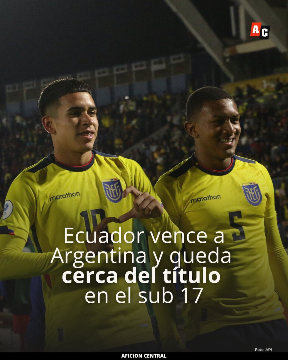 Aficion_Central's tweet photo. 🟡🔵🔴 ¡Otra gran victoria de la Tricolor! 😍

#Ecuador 🇪🇨 supera a #Argentina (1-0) con gol de Kendry Páez ⚽ y va por el título en la última jornada del Sudamericano sub 17 https://t.co/PmNbfxHEna