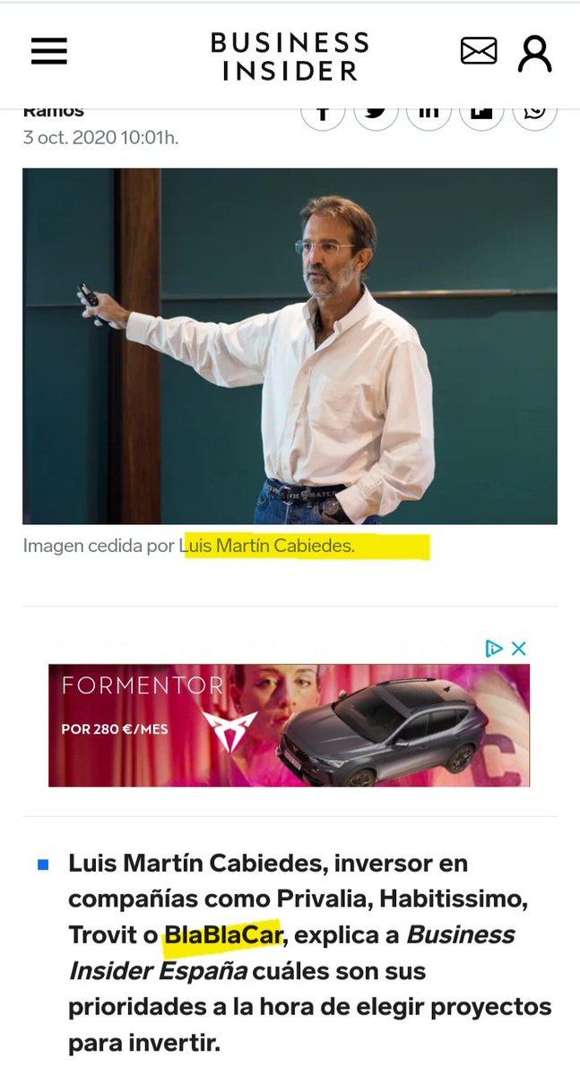 Stopexposicion's tweet photo. @Desahogada Una más de sus mentiras.Estaba haciendo publicidad encubierta,porque Luis Martin Cabiedes,inversor de su empresa de cosmética,es el inversor de BlaBlaCar  también.Como siempre tomando por tonta y timando a la peña. Así es su vida, PURO TEATRO. https://t.co/i07W20Q56L