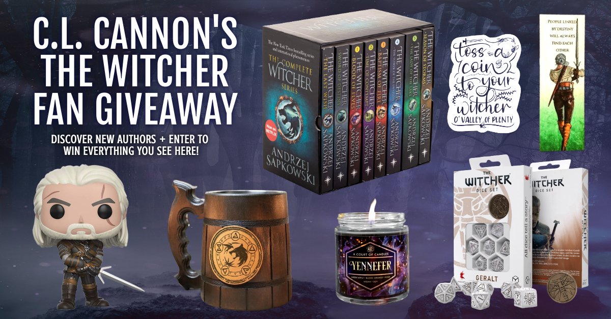 CLCannonAuthor's tweet photo. ⚔ Where are my #Witcher fans at? Hmm... We've got the ultimate fan #giveaway just for you! ⚔
🐴 Enter: https://t.co/itPQnz2nrX 🐴
🔥 #Win the 8-book set of #TheWitcher + a Geralt Funko, drinking flagon, Yennfer candle, dice set, Ciri bookmark, &amp; ”Toss a Coin...” sticker!🔥 https://t.co/xiesFEmHtR