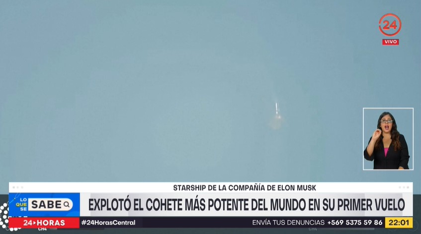 24HorasTVN's tweet photo. @PascaleFuentesM 🧑🔬 #LoQueSeSabe | Explotó el cohete más potente del mundo en su primer vuelo. #24HorasCentral
🖥 #TVNPlay ➡️ https://t.co/zQyCTBDD87
📡 En vivo ➡️ https://t.co/dScQTp6tzj https://t.co/9ndZavtEad
