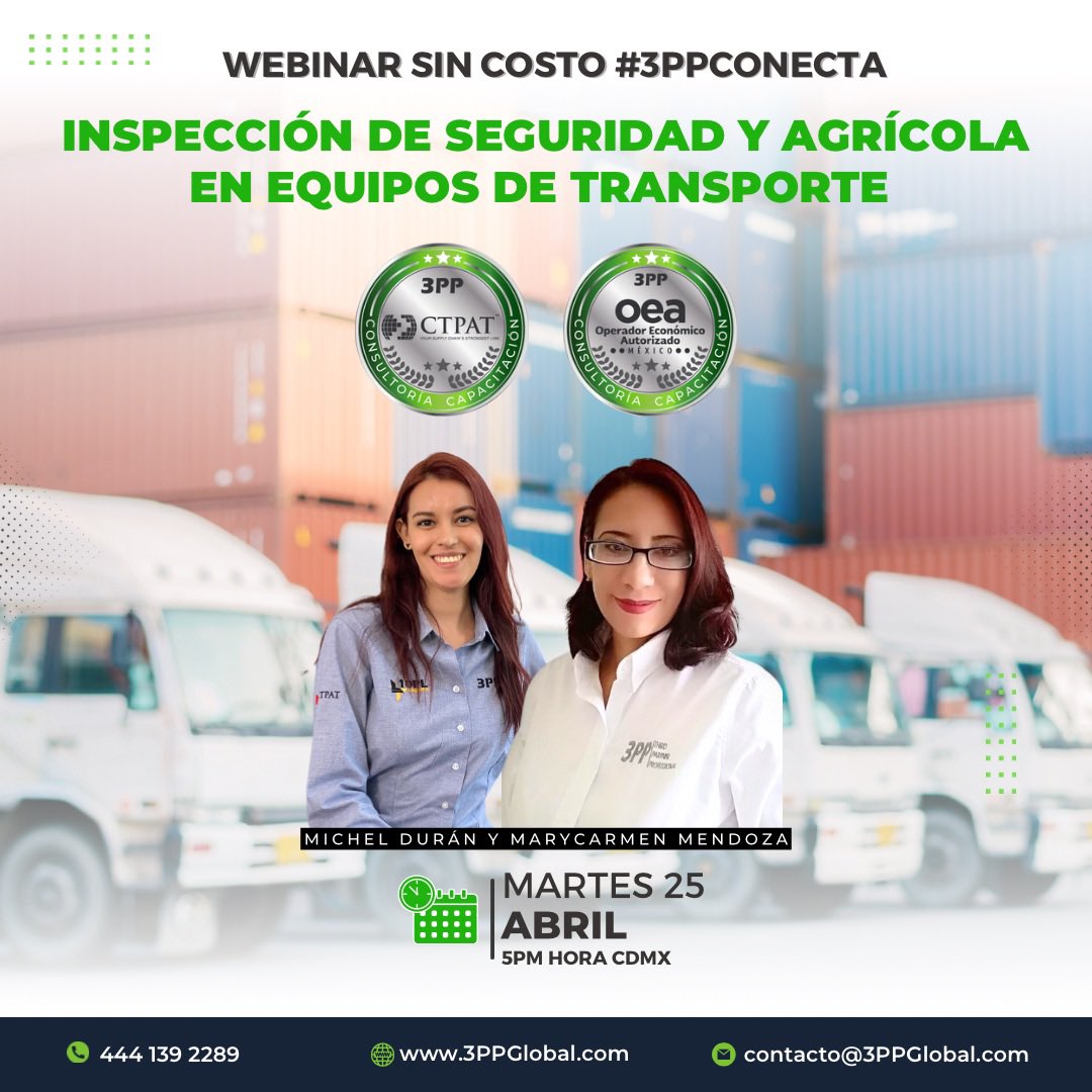 3ppScp's tweet photo. ➡️ Inscríbete gratis en el siguiente enlace: https://t.co/9bv1zMg6x4

#3PP #3PPThirdPartnerProfessional #3PPCONECTA #Revisión17Puntos #Inspección #InspecciónUnidadesDeTransporte #Tractocamión #GuardiasDeSeguridad #CTPAT #OEA #México #Transportista #Manufactura https://t.co/KF0xPhHLrI