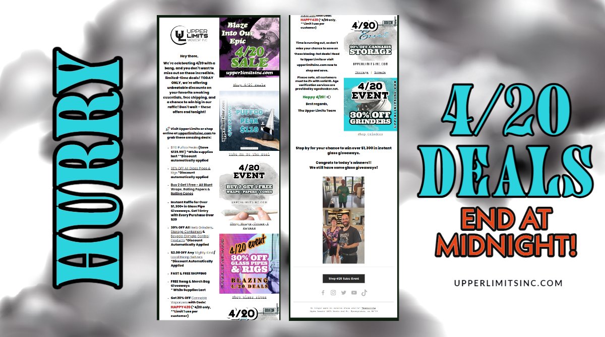 upperlimitsinc's tweet photo. There is still time⏱️You can make it!
https://t.co/GIwpp4SJBD

#HAPPY420 #420Deals #dealsoftheday https://t.co/LLQkQOacLy
