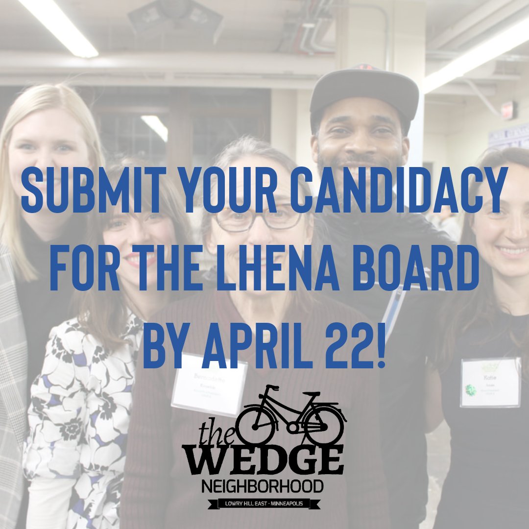 Apply online to submit your candidacy here: docs.google.com/forms/d/e/1FAI…

You can also self-nominate in-person at The Wilderness Fitness &amp; Coworking Space on Saturday, April 22nd, at 12:30PM! If you cannot make it, have a friend or neighbor who lives within the Wedge nominate you too!