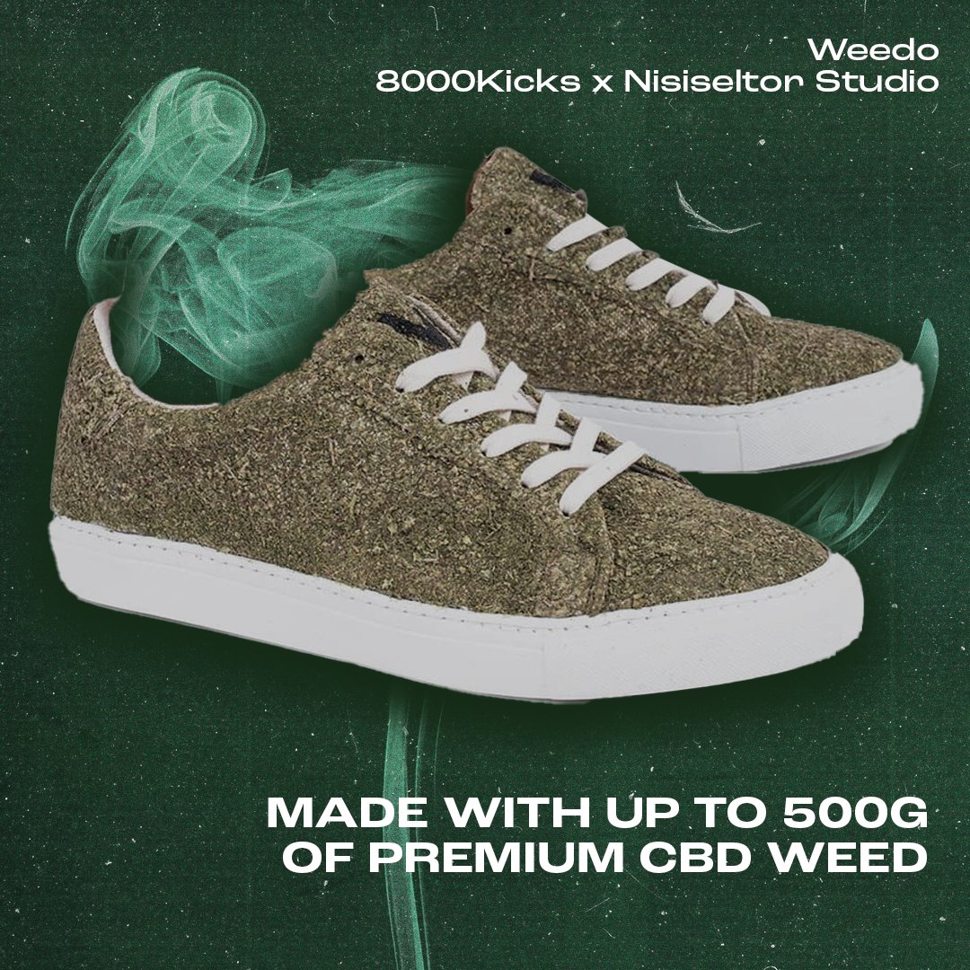raresapp's tweet photo. The most shocking drop of them all? The sneaker manufactured by 8000Kicks is composed of 500g of CBD Weed! Just when you thought you've seen it all! The sneaker industry is truly a space where it allows all creativity to flow. Like learning about sneakers? Follow us for more! https://t.co/SAzLJ3hKRI