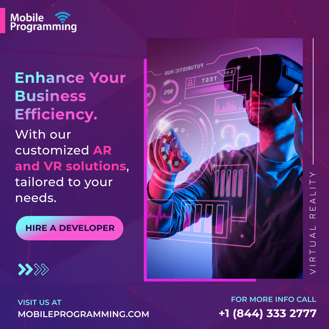 mobileappsprog's tweet photo. Are you ready to take your brand to the next level? Our innovative AR/VR development services can help you do just that! ππ
Contact us today to learn more
https://t.co/6479m8Tfh7
#AR #VR #innovation #branding #customerexperience #businessgrowth #mobileprogrammingllc https://t.co/9o7RtWlQYK