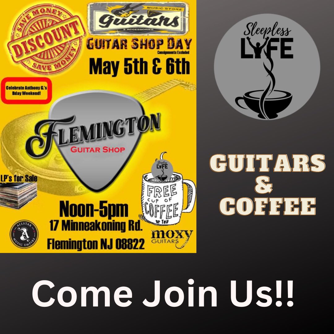 LyfeSleepless's tweet photo. Sleepless LYFE will be hanging out with Flemington Guitar Shop offering free coffee. 🎸☕️🤘
#coffee #guitars #music https://t.co/GF3LtDF2gl