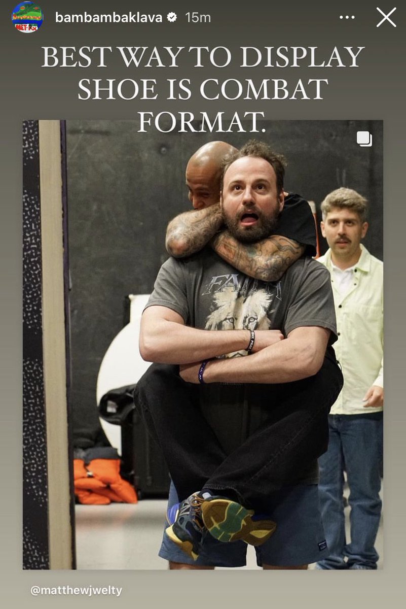 MatthewJWelty's tweet photo. Who would have thought this is how I would be used for the rollout of the new Action Bronson 990s, getting choked out by @chitoveraUFC https://t.co/wMfJw7Msic