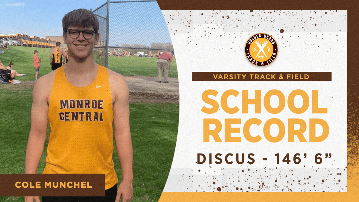 MCGoldenBears_'s tweet photo. NEW SCHOOL RECORD HOLDER!

Cole Munchel - Discus - 146’ 6”

A record that had been set in 1984!

#GoBears🐻 @MonroeCentralTF https://t.co/39sk8kWlku