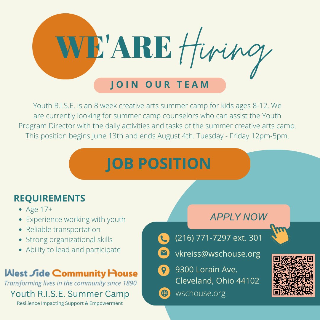 TheWSCH's tweet photo. Interested in working with us? We are hiring a Summer Camp Counselor for our Youth R.I.S.E. Summer Camp! Apply here: https://t.co/bsiGcbyiKH https://t.co/oRwdYdbl36