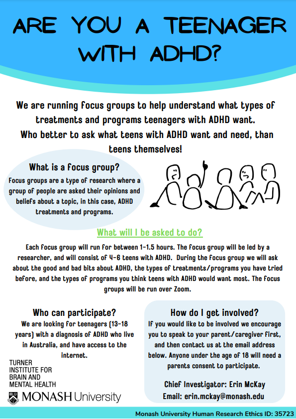 CDDTlab's tweet photo. Calling all teens with ADHD ✨  This is a chance to be directly involved in research that affects you! Have your say about what you want to see in treatments and programs for teenagers with ADHD by emailing erin.mckay@monash.edu

#adhd #adhdinteen #research #adhdresearch https://t.co/4MKoN8IXMP