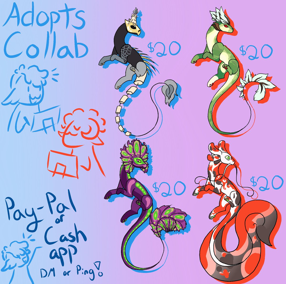 RiverAspens's tweet photo. Selling some adopts my wife and I made together! Comment if you are interested! 
Dragons- Candle✅ Plant✅ Poison✅ Koi✅
Ponies- Rock✅ Bubblegum✅ Clown❌Swamp✅
#art #Sales #artforsale #dragons #pony #customart #adopts #adoptsforsale #colab #artcolab #cute #cuteart https://t.co/CPP66gN9Xd