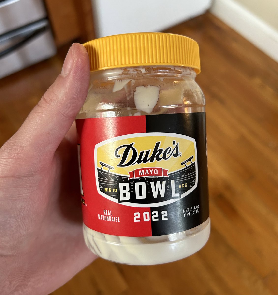 kevinmcnultyTV's tweet photo. My roommates and I have officially polished of our commemorative jar of Duke’s Mayonnaise from the 2022 Duke’s Mayo Bowl. 

It will be missed. https://t.co/Zfkn7Yhrok