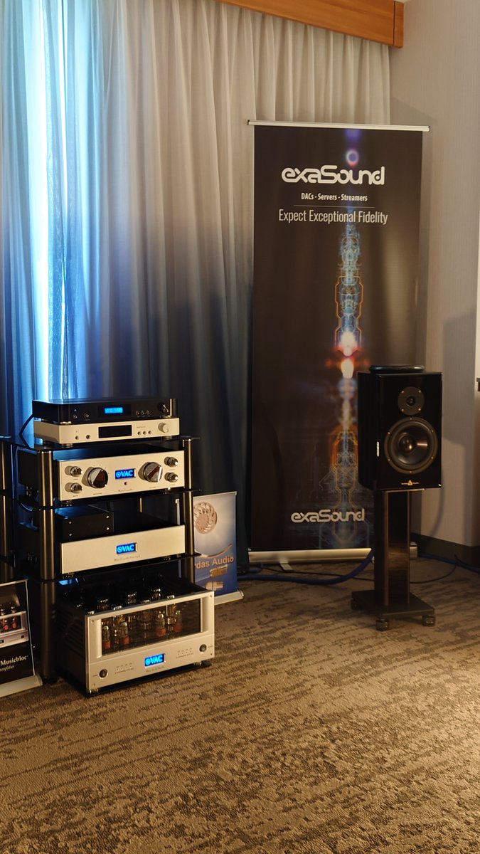 exaSound's tweet photo. Canadian sound #AXPONA2023
Gershman Acoustic's 30th Anniversary Special Edition Grand Avant Garde and their new Studio XdB Speakers - remarkable bass!
The exaSound’s s82 Mark II DAC/Streamer/Server  proved to be  great to discover enjoyable recordings with #Roon, #TIDAL or #Qubuz https://t.co/tl3762rrRh