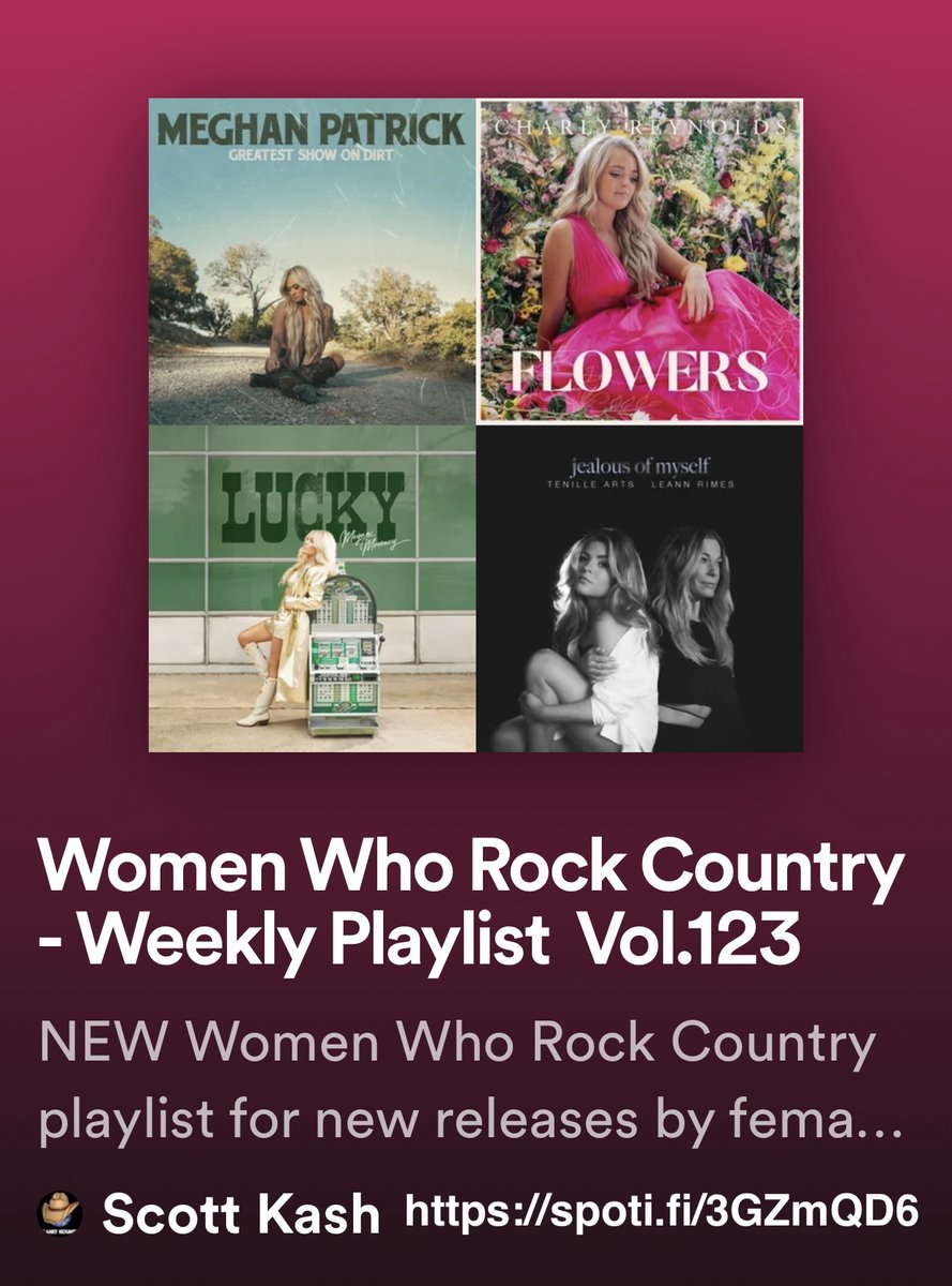 NEW #WomenWhoRockCountry playlist for the new releases by
<a href="/kyliefrenchfrey/">Kylie Frey</a>
<a href="/presleyntaylor/">Presley & Taylor</a>
<a href="/jennfordmusic/">Jenn Ford</a>
<a href="/TaylorTumMusic/">Taylor Tumlinson</a>
<a href="/laur_watkins/">Lauren Watkins</a>
@kathasty
<a href="/maryheatherh/">Mary Heather Hickman</a>
+MORE

#Spotify
spoti.fi/3GZmQD6

#NewMusic2023 #Country <a href="/BlackettMusic/">Benjamin Blackett </a> #rtitbot <a href="/rttanks/">EpochBots</a> <a href="/FluidRT/">Fluid Retweets 🇺🇦 🇬🇧</a> #SpotifyRT