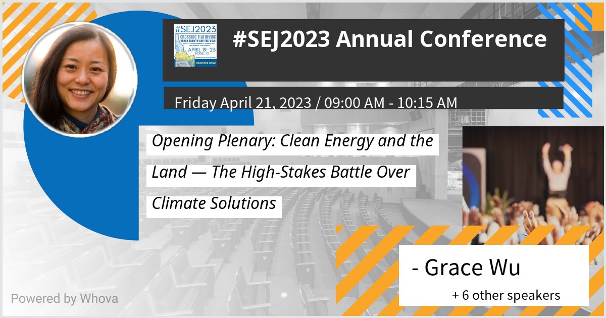 I am a panelist in the #SEJ2023 Annual Conference opening plenary session moderated by ⁦@Sammy_Roth⁩ if you're attending the event! Co-panelists: BLM Director, Nez Perce Tribal chair for energy and climate, Large scale solar association EC, Idaho Conservation League EC