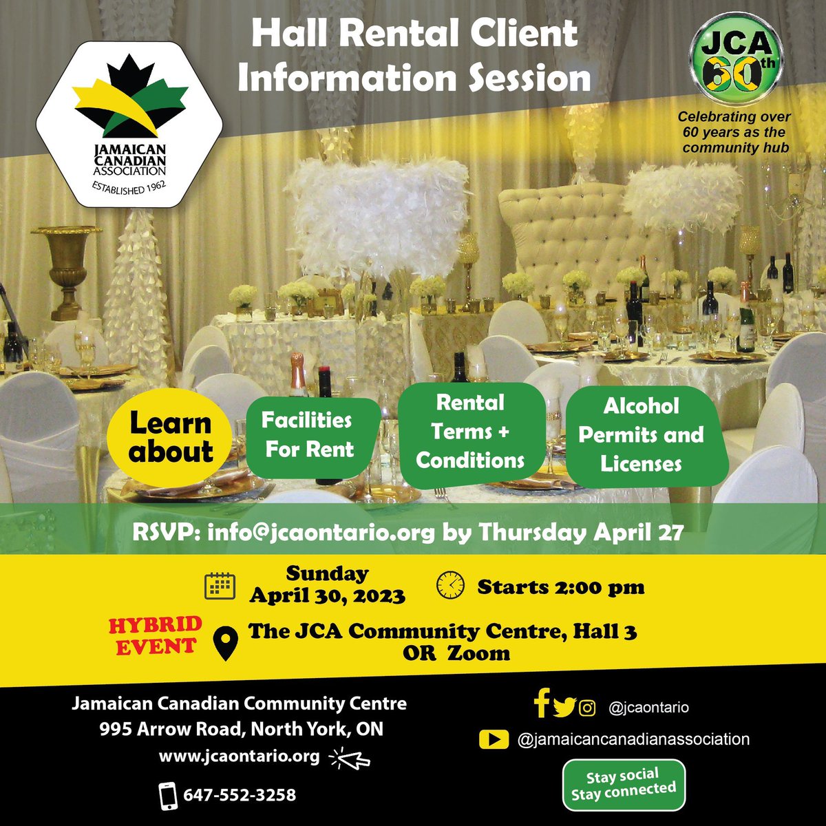 jcaontario's tweet photo. Interested in renting our space? Curious about the process and requirements? Join us for an information session to learn more and ask your questions.
#JCAontario #Hallrental https://t.co/XZKgM6ttoa
