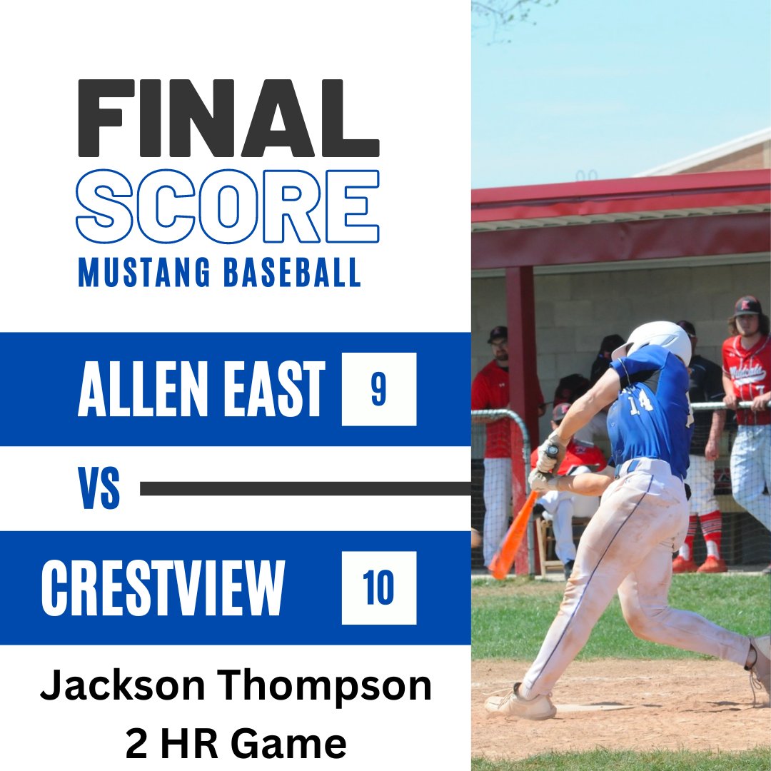 AllenEastAD's tweet photo. AE Baseball final. Hard fought game. Freshmen Jackson Thompson has his first Varsity 2 HR game! https://t.co/2FWiCNxBA5