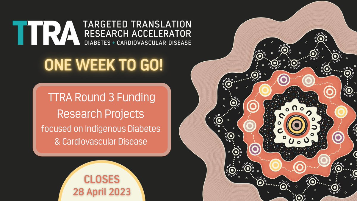 MTPConnect_AUS's tweet photo. 📢One week to go to submit your application for Round 3 of the Targeted Translation Research Accelerator program, focused on Indigenous priorities in diabetes and cardiovascular disease. 

▶️Find out more and apply: https://t.co/JAP9EXzUwh https://t.co/tietoj65lq