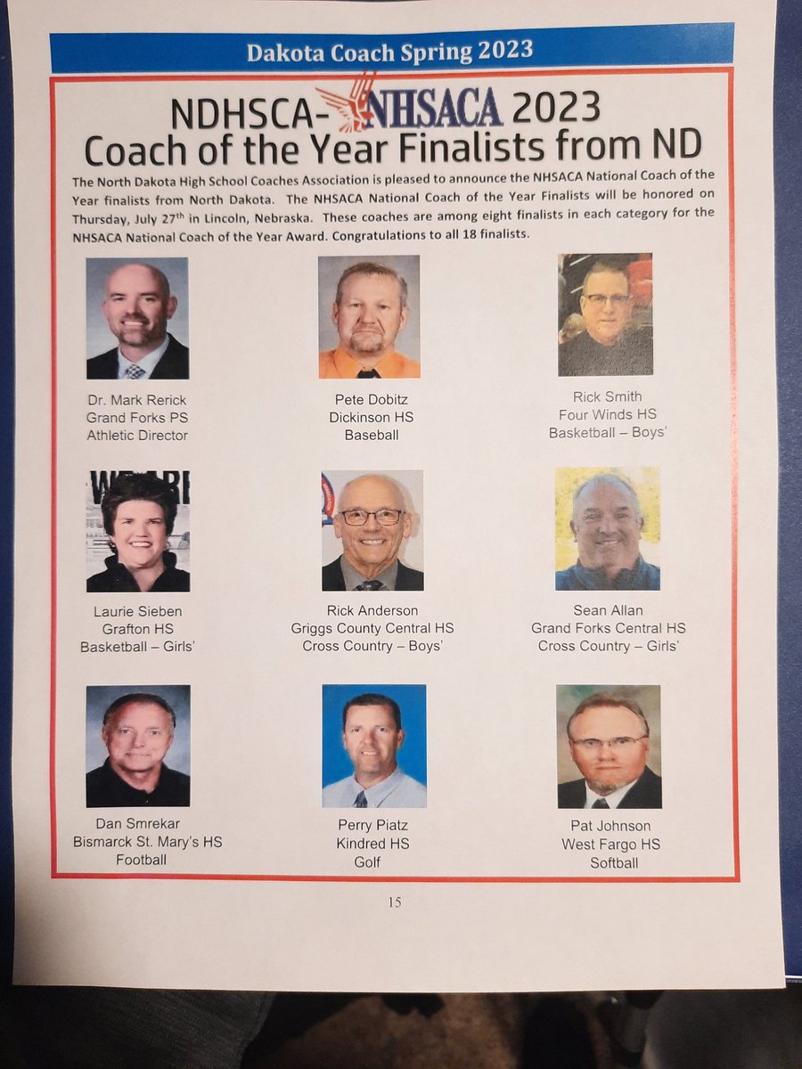 ND has a total of 18 coaches that are finalists for @nhsaca National Coach of the Year. These coaches will be recognized at the Nation Convention in Lincoln, NE on July 27. Congrats & best wishes to all of these coaches!