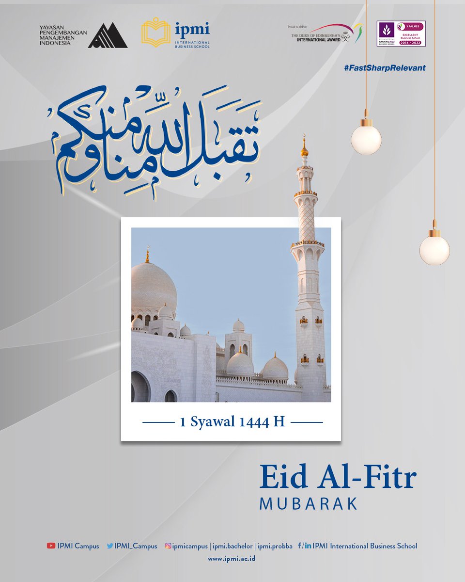 IPMI_Campus's tweet photo. Let's spread love and joy as we welcome the new month of Syawal! May this Eid Al Fitr bring us closer to our families, our faith, and our dreams.

From all of us at IPMI International Business School, we wish you a happy and prosperous celebration.

Eid Mubarak, 1 Syawal 1444 H https://t.co/KGN4J5SzHw