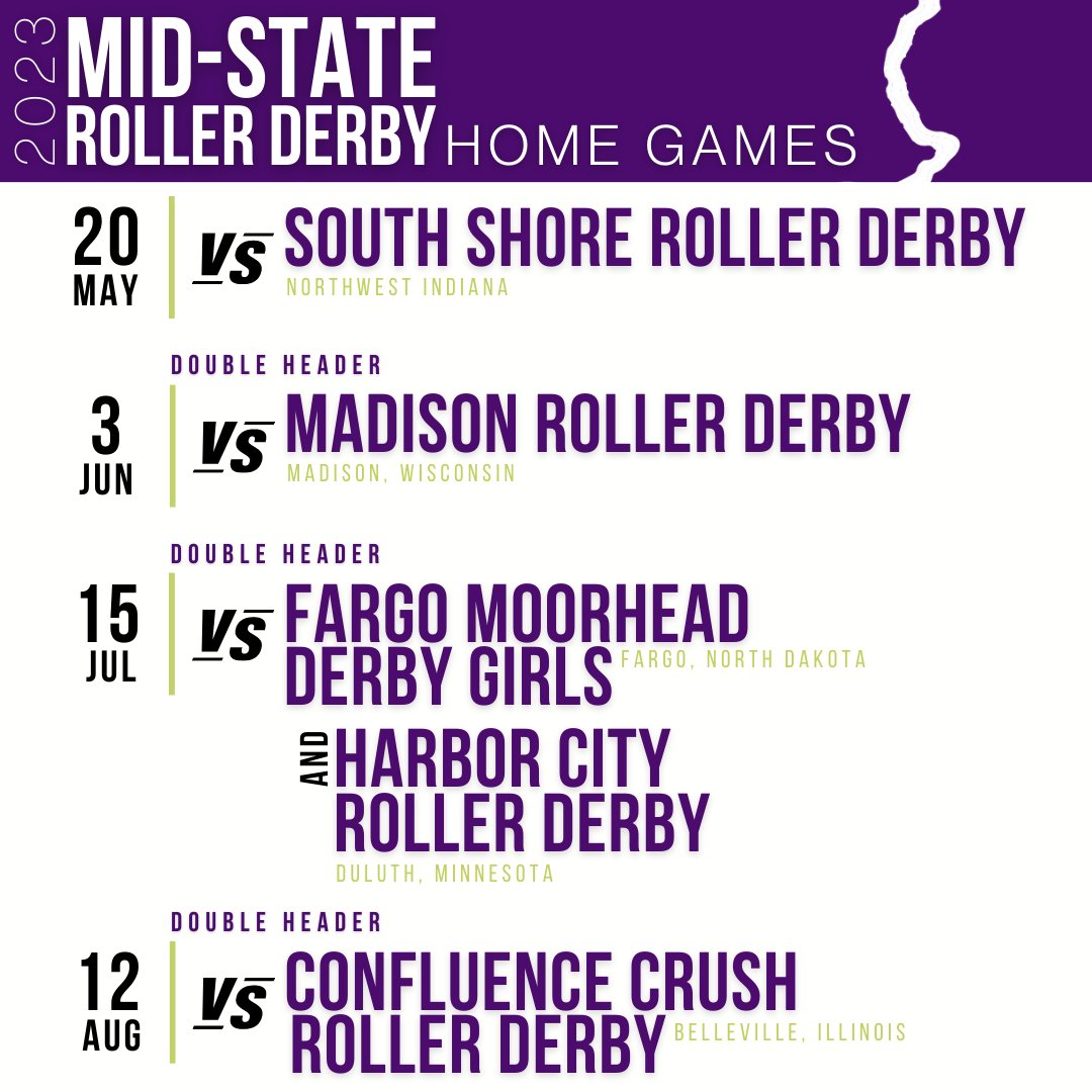 midstateRD's tweet photo. Are you getting excited?! We're ONE month out from our season opener vs South Shore Roller Derby!! 
📅 Saturday, May 20th 
🕔 Doors open at 5 pm | Frist whistle at 5:30 pm 
📍 KB Willett, Stevens Point, WI 
 
Add all our 2023 games to your calendar so you don't miss out! https://t.co/x1tYtI1OIv