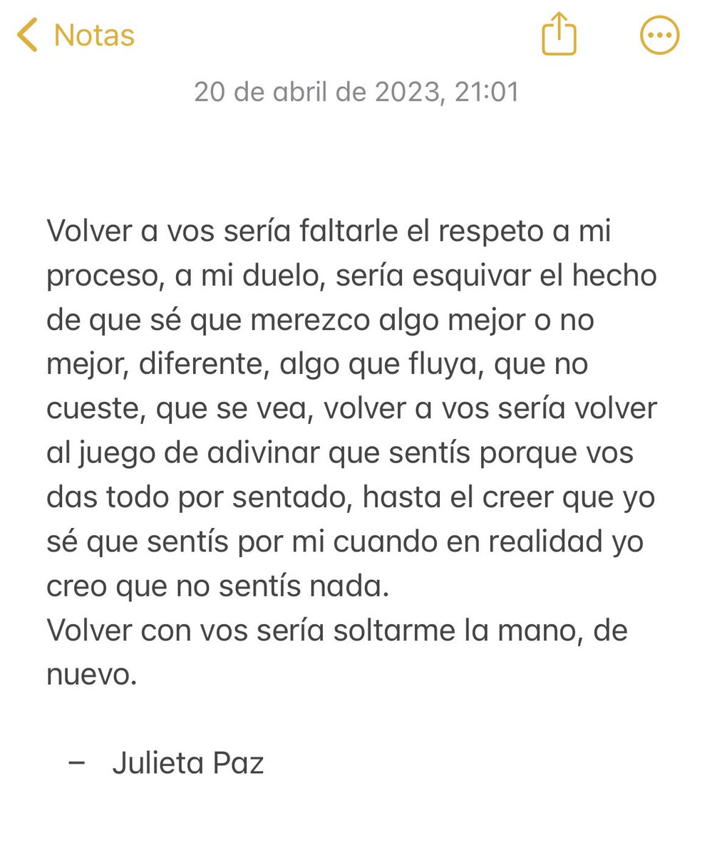 “Volver con vos sería soltarme la mano, de nuevo”