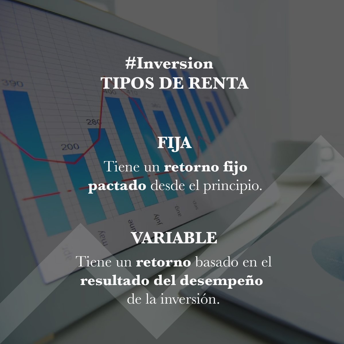 InvestmentMv's tweet photo. La inversión más conveniente depende del objetivo del inversor:
Si desea invertir con un retorno pactado desde el principio debe optar por una inversión de renta fija. 
Si busca mayor retorno la opción inversión con renta variable será mejor.
#invierteentimismo #valoratutiempo https://t.co/nShQUnevFU