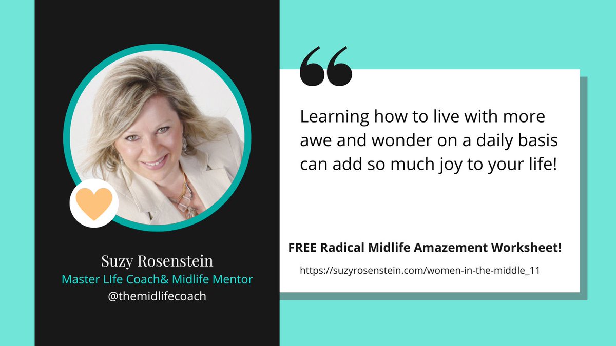 over50roadmap's tweet image. Do you know how to live with awe and wonder? Grab your free radical amazement worksheet and have way more fun on a daily basis! #radicalamazement #aweandwonder #selfcoaching #midlifewomen