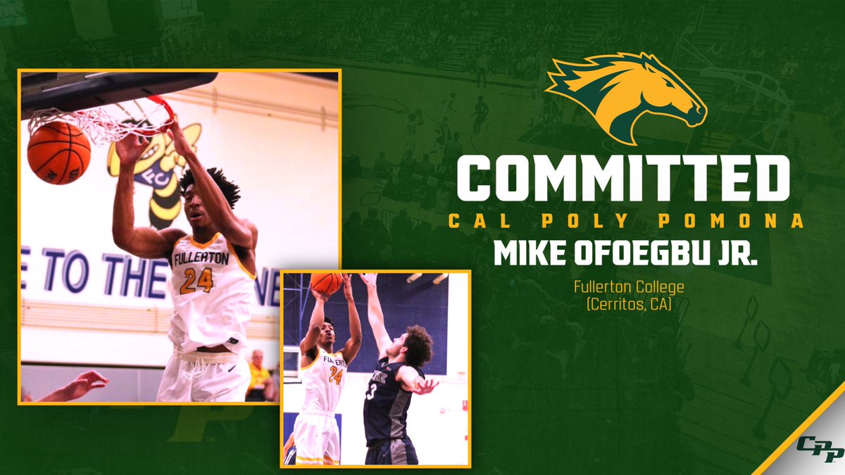 CPPMBB's tweet photo. It’s official! Michael Ofoegbu Jr. (6’8 Wing/Forward) from Fullerton College is a Bronco. Awesome addition for the 2023 Recruiting Class 🔏#BroncosTogether https://t.co/uVuUqvc0EY