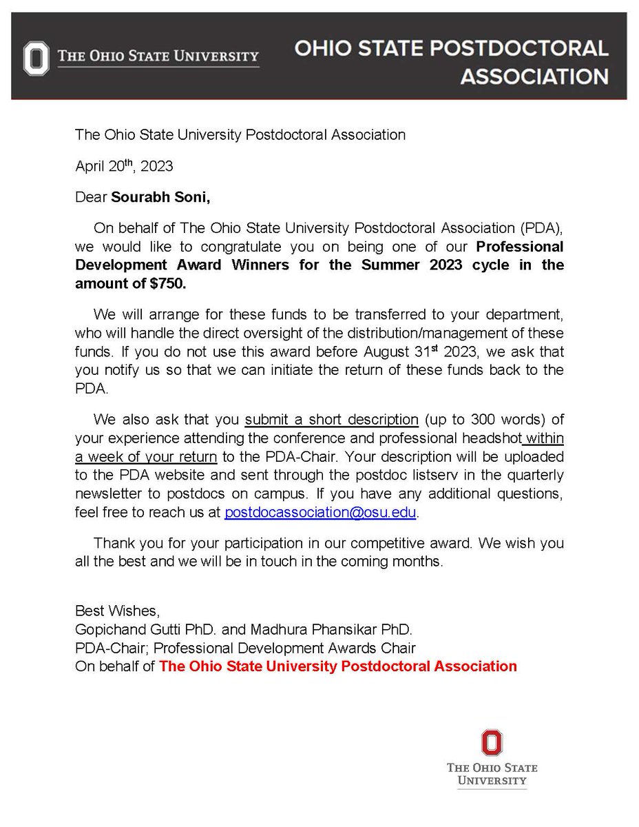 Sourabh Soni (@dr_sourabh_soni) on Twitter photo Humbled and excited on being conferred the Professional Development/Travel Award by OSU-PDA to attend #ATS2023, Washington DC, thankful to the selection committee <a href="/OSUWexMed/">The Ohio State University Wexner Medical Center</a> <a href="/OSUpostdocs/">OSUpostdocs</a> <a href="/YohannesMebrat7/">Yohannes Mebratu</a> <a href="/OhioStateDHLRI/">OhioStateDHLRI</a> Humbled and excited on being conferred the Professional Development/Travel Award by OSU-PDA to attend #ATS2023, Washington DC, thankful to the selection committee <a href="/OSUWexMed/">The Ohio State University Wexner Medical Center</a> <a href="/OSUpostdocs/">OSUpostdocs</a> <a href="/YohannesMebrat7/">Yohannes Mebratu</a> <a href="/OhioStateDHLRI/">OhioStateDHLRI</a>