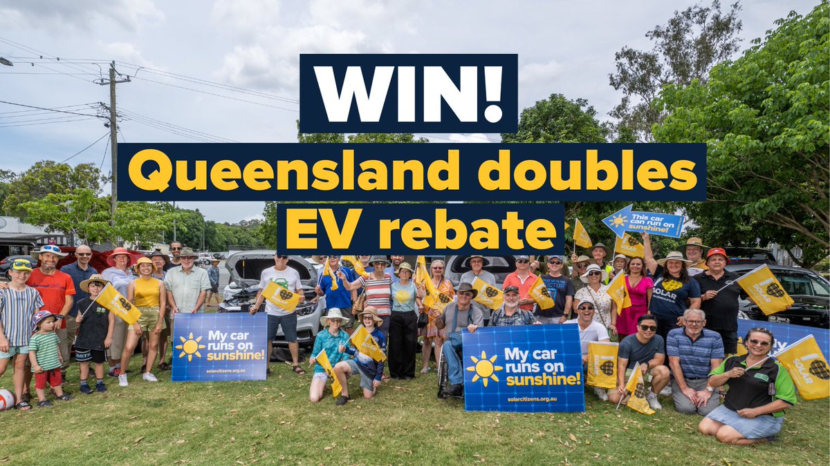 solarcitizens's tweet photo. Great to see! ��

The Qld Government has doubled its electric vehicle rebate to $6000 and increased the threshold for eligible vehicles to $68000. This makes the sunshine state a leader in both rooftop solar and clean transport 💪🌞⚡🚗

Well done @MarkBaileyMP and @MickdeBrenni https://t.co/bbclFn6i6R
