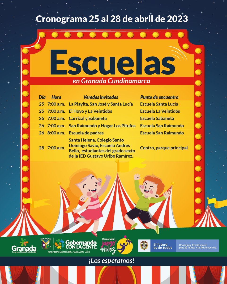 AlGranadaCund's tweet photo. Nos complace invitar y socializar el cronograma del mes de la niñez para el disfrute y rendir homenaje a nuestros niños granadinos en una semana que estará acompañada de diversión, risas, aprendizaje y sobre todo amor en familia.
Gracias a @juegoyninez y la #Brújula 2023. https://t.co/L5YwwfU2Nj