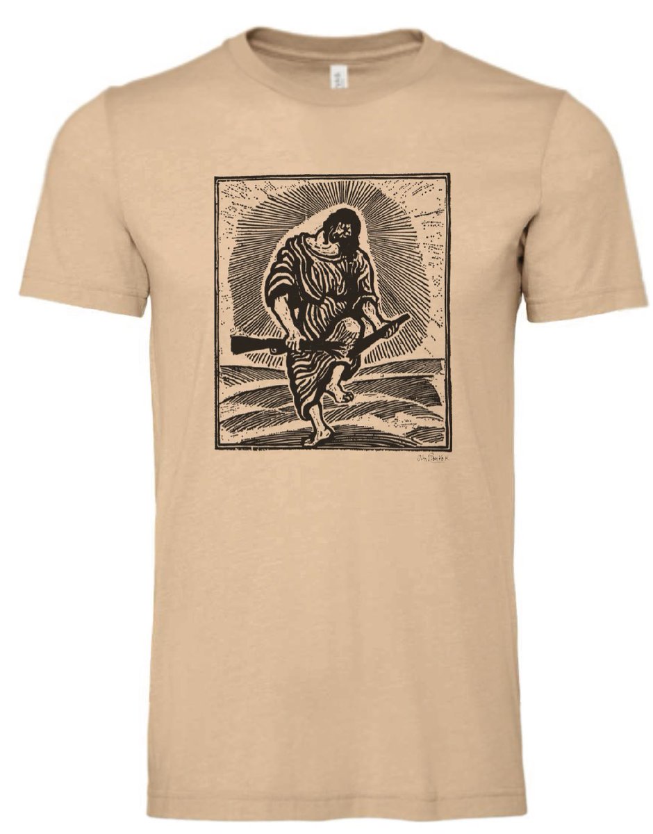 ShaneClaiborne's tweet photo. We’ve got more shirts!!! 

The original image for this shirt is a woodcut titled "Christ Breaks the Rifle" by Otto Pankok made in 1950. Pankok was defamed as a "degenerate artist" by the Nazis because of his deep concern for the oppressed. These shirts are printed locally by our friends at Camden Printworks — made on fair-trade shirts, with eco-friendly water-based ink, creating local jobs. Proceeds go to support our work to prevent gun violence and suicide.

Now available here:
https://t.co/7hWcJyJR5p