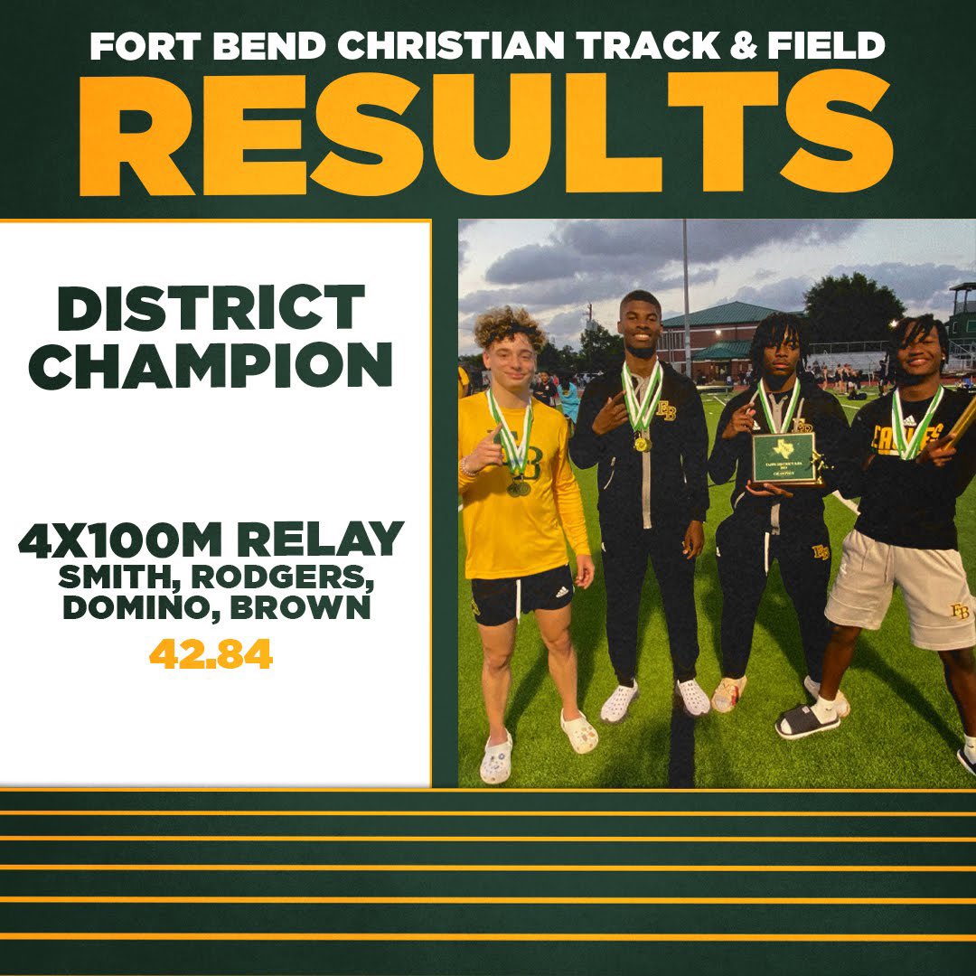 Boys….TAPPS District 5-5A Champions in the 4x100 & 4x200 relay