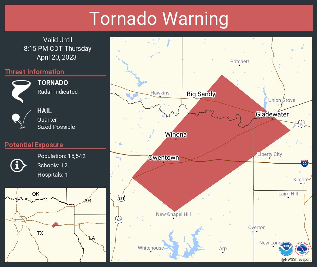 NWS Tornado on Twitter "Tornado Warning including Gladewater TX, Big