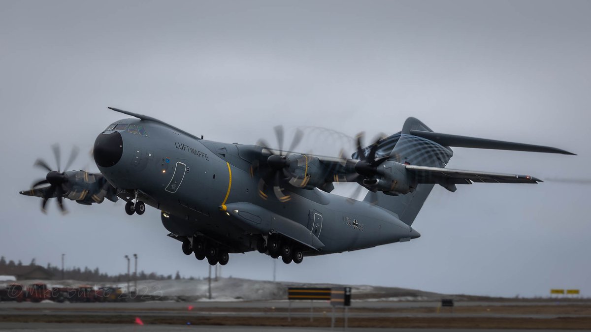 GAF A400M 54+36, departing <a href="/stjohnsairport/">St. John's Airport</a> eastbound for home after a recent visit. <a href="/Team_Luftwaffe/">Team Luftwaffe</a> <a href="/AirbusMilitary/">Airbus Military</a>