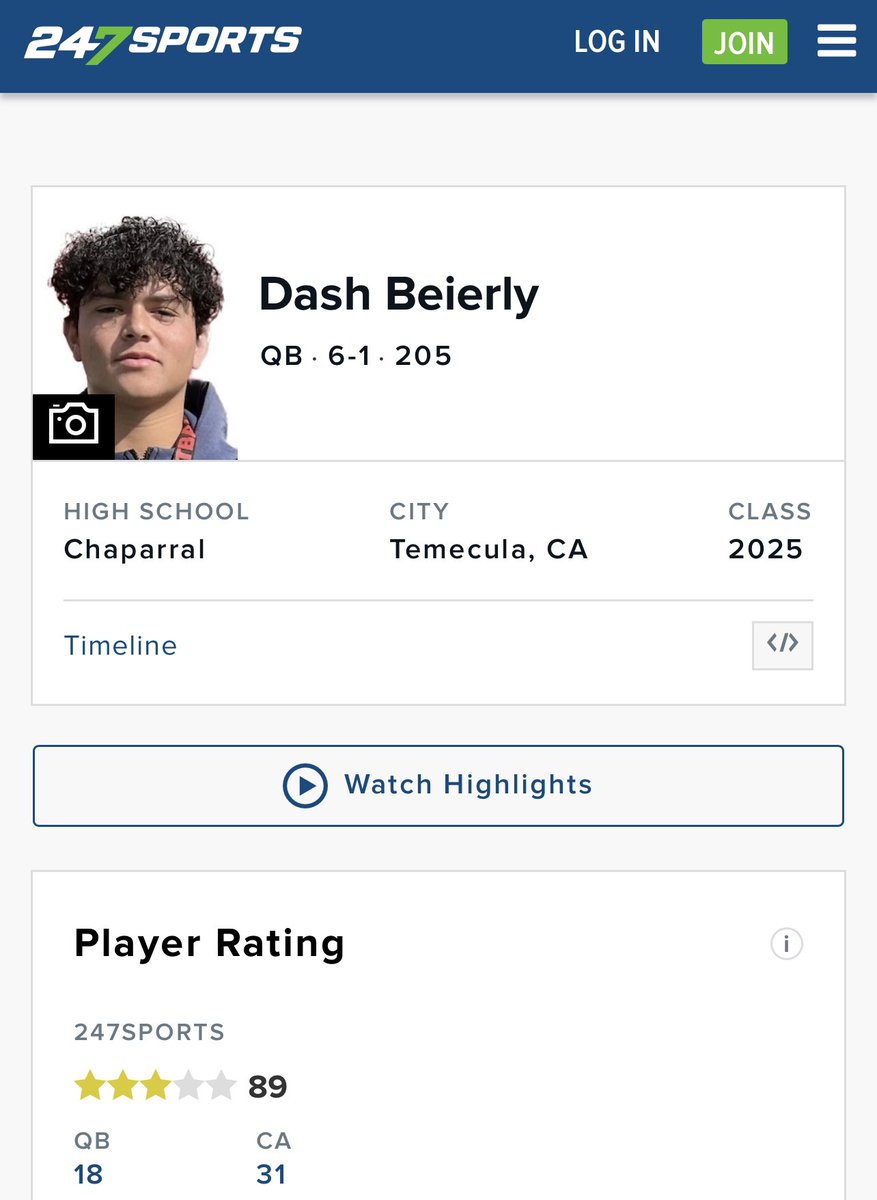 Honored to be ranked as a high 3⭐️ QB and 18th ranked nationally for the c/o 2025 by <a href="/247Sports/">247Sports</a>.  Grateful to Family, Teammates and Coaches for helping me achieve this recognition. <a href="/chaparralpumafb/">Chaparral Puma Football</a> <a href="/GregBiggins/">Greg Biggins</a> <a href="/ChadSimmons_/">ChadSimmons</a> <a href="/adamgorney/">Adam Gorney</a> <a href="/CraigHaubert/">Craig Haubert</a> <a href="/alecsimpson5/">Alec Simpson</a> <a href="/Stumpf_Brian/">Brian Stumpf</a>