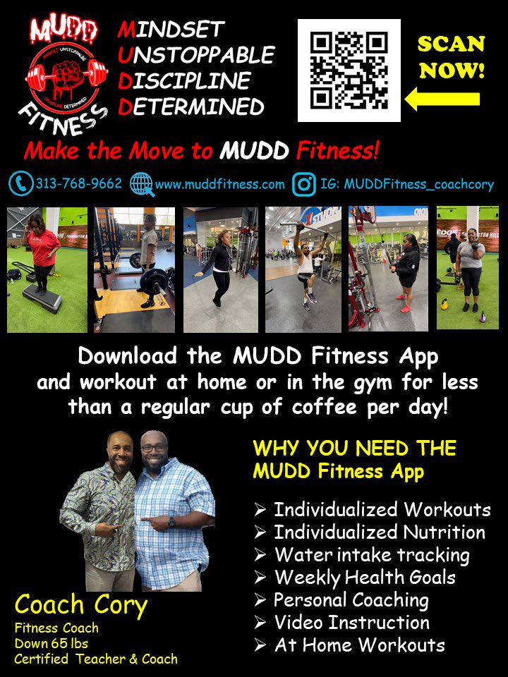 coryjchaviswins's tweet image. Download the MUDD Fitness App and you can workout anywhere, anytime, or get in person training as well! It’s time to make the move to MUDD Fitness! 

Website: muddfitness.com

#MUDDFitness #letsgo #thewinologist #wintheday #winthemoment #winonpurpose #winningmindset