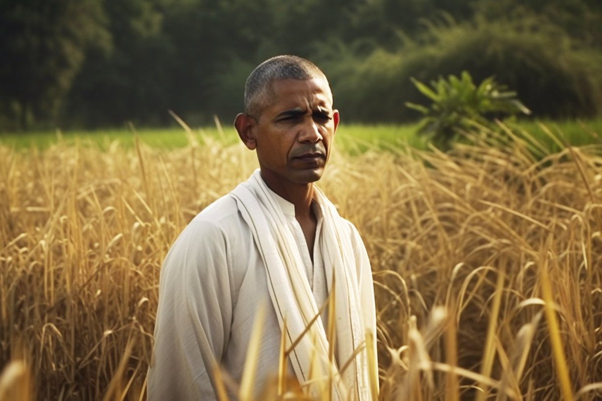MSNKarthik's tweet photo. Former US President Obama retired to India to farm, surprising many. He found peace in working the land and joked with intellectuals about being an expert in "crop diplomacy."

#chatgpt #midjourney #generativeai #Obama and #Farming @adwhyta https://t.co/wB4SJ9fx8o