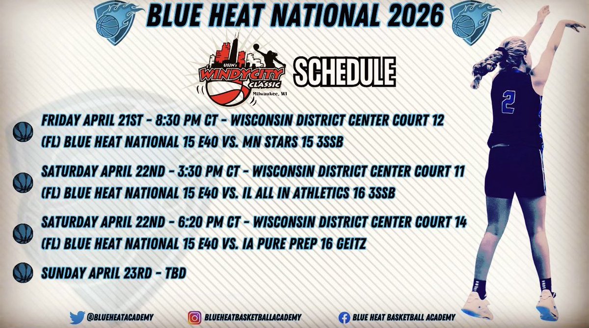 schedule for Windy City Classic in Milwaukee! @BlueheatAcademy